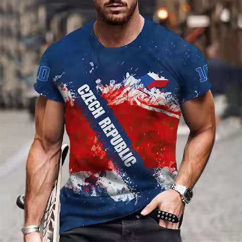 Full Print Czech Republic Flag Graphic T Shirt For Men Summer Casual Short Sleeve Tee Shirts Men's C