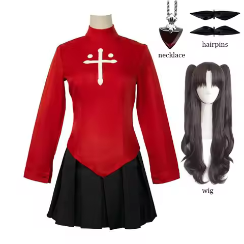 Fate Stay Night Rin Tohsaka Cosplay Costume Hairpins Wig Necklace Women Carnival Suit Dress Uniform