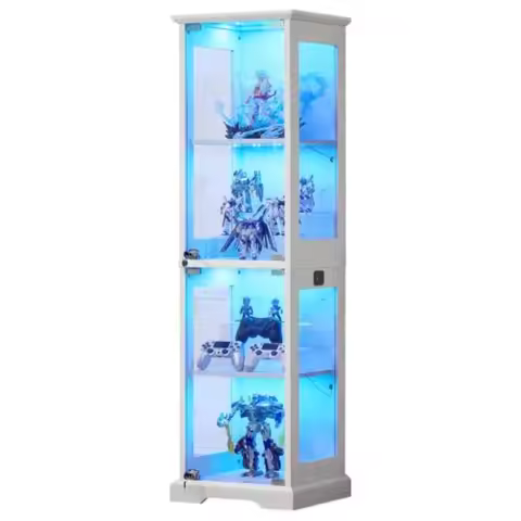Farmhouse Narrow Glass Display Cabinet with Doors and Lock