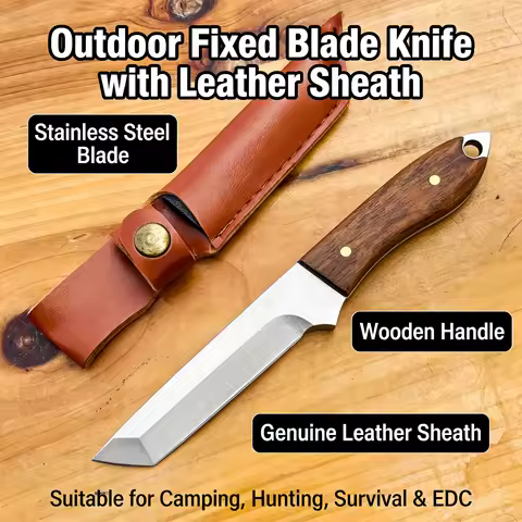 Outdoor knife hand, meat eating knife, wooden handle, steel head knife hand, grilled meat, meat cutt