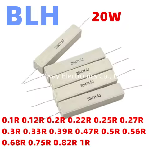 5PCS 20W Ceramic Cement Resistor 0.1R 0.12R 0.2R 0.22R 0.25R 0.27R 0.3R 0.33R 0.39R 0.47R 0.5R 0.56R
