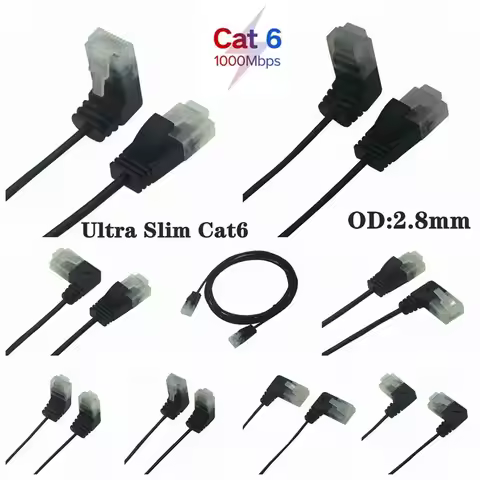 Superfine Ultra Slim Cat6 Ethernet Cable RJ45 Right Left Up Down 90 Degree Angle UTP Network Patch C
