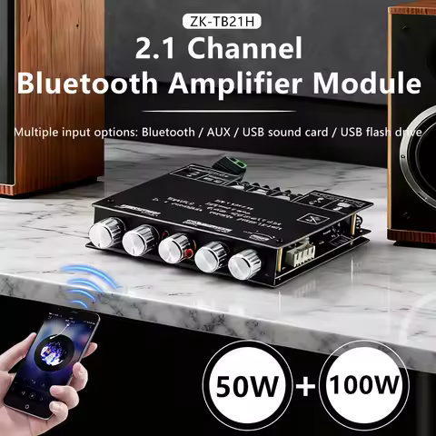 ZK-TB21H Bluetooth 5.1 Audio Amplifier Board 2.1 Channel 50W+100W Subwoofer Amp Module with AUX USB 