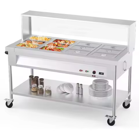 Commercial Food Warmer 12x8QT Electric Steam Table 12-Pans with Acrylic Shield Stainless Steel Bain 