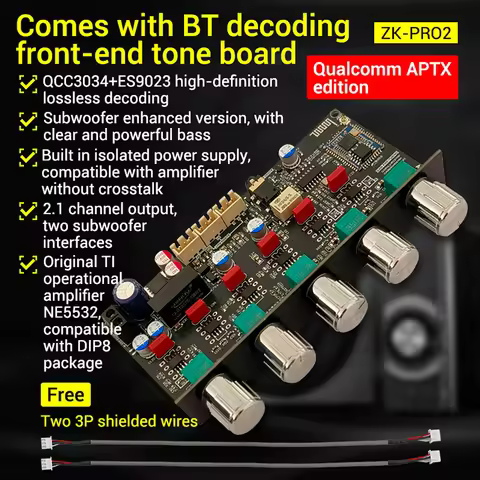 DC 12-26V ZK-PRO2 Fever Pre Stage Tone Board 2.1 Channel Subwoofer with Qualcomm Bluetooth Decoding 