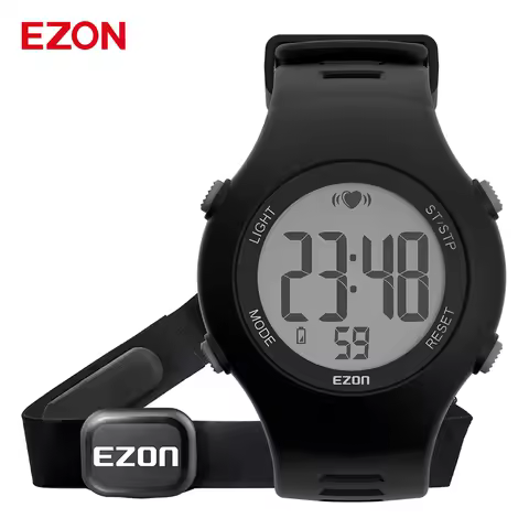 EZON T037 Men/Women Digital Sports Watch Heart Rate Monitor Outdoor Running Watch with Chest Strap