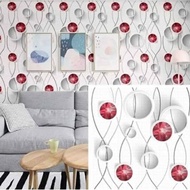 MERAH WALL PAPER 6530 Wallsticker Wallpaper Dinding Sticker Red Circle Motif 45CM X 9M NEW MOTIF BES