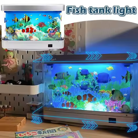 Fish Tank Lamp Fake Aquarium Tank Decorative Night Light Virtual Ocean Dynamic LED Table Lamp Room D