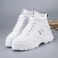 Sepatu Wedges Sneakers Booth tali Bulu Putih Cream Uk 37-40 Sepatu Wanita Booth Korea Tinggi Sepatu