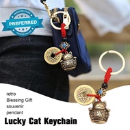 Vintage Pure Handmade Lucky Cat Car Keychain Lucky Five Lucky Cat Emperors Keychain Ring F4d9