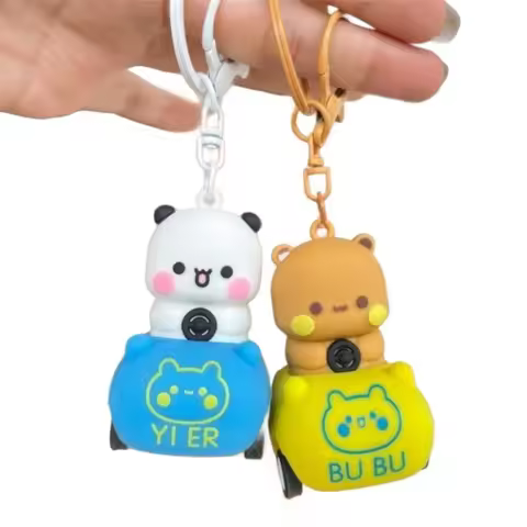 Cute Panda Bubu Yier Keychain Cartoon Panda Bubu and Dudu Driving A Small Car Modeling Keychain Back