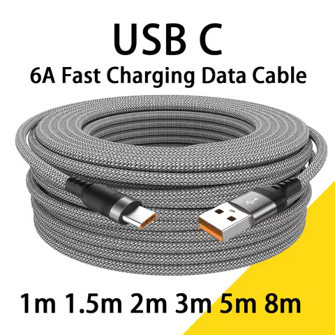 USB Type C 6A Super- Charging Cable For Huawei USB C Extended 1m 2m 3m 5m 8-Meter Cable For Xiaomi V