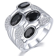 Lohaspie Jewelry Real 2.2 Carats Solid Sterling Silver 925 Ring Original Natural Aquamarine Black Sp