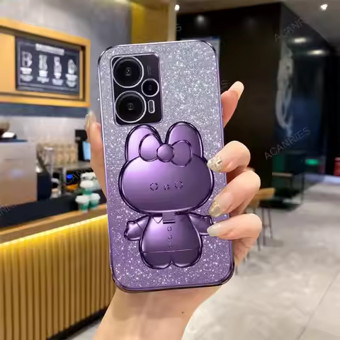 For Xiaomi Mi Poco F5 Pro F4 F3 M5s M4 M3 C55 C40 C31 Invisible Makeup Mirror Rabbit Stand Plating S