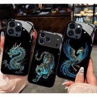 Horse Dragon Phoenix Green Glass Case for iPhone 17 16 15 14 13 12 11 8 7 6 6s 6p 7p 8p Pro Max XR
