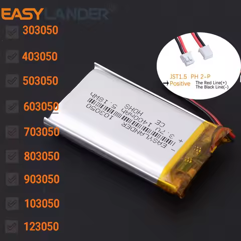 Lipo JST1.5mm 2Pin 3.7V 503050 Lithium Li-ion Polymer Battery 303050 403050 603050 703050 1000mAh 80