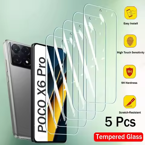 5Pcs Tempered Glass For Xiaomi POCO X6 F5 X5 M6 C65 Pro Screen Protector For POCO X6Pro F5Pro X5Pro 