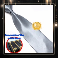 Medium gray tie, large width 4 inch or 9 to 10 cm, adult, plain, shiny, sse trade center