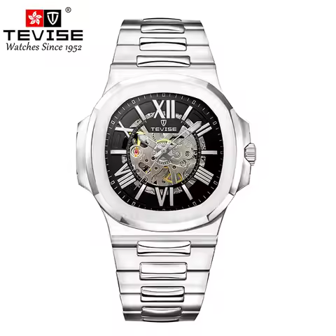 TEVISE Automatic Mechanical Watch for Men Stainless Steel Waterproof Skeleton Watch Luminous Watch F