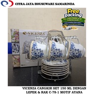 Ceramic Cup Set 150 ML with Saucer & Rack AYANA VICENZA MOTIF CA-788-1 (PER 1 SET)