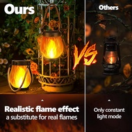 Outdoor Waterproof Hanging Lantern Solar Lanterns Lights Flickering Flame Garden Lights with Dual Ch