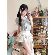 Preppy JK Uniform Suit - Short Sleeve Top with Bow Knot