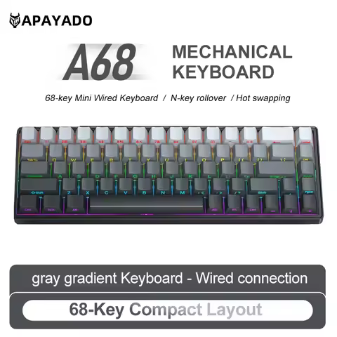 A68 Wired Mechanical Keyboard, RGB Backlighting, Full-Key Hot-Swappable, PBT Keycaps, 68-Key Design,