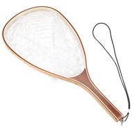 Landing Fish Net Fishing Hand Nets with Clear Rubber Mesh Netting Wooden Handle Fly Fishing Equipmen