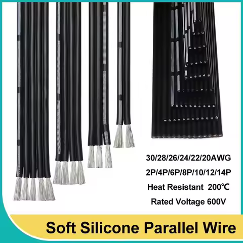 2 ~ 50m High Temperature Silicone Parallel Wire Super Soft Multi Core 2P/3P/4P/5P/6P/8P/10P/12P/14P 