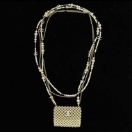 CHANEL 編織珍珠包包滿鑽星星雙C毛衣項鍊 鏈長122cm 99新配件盒子塵袋