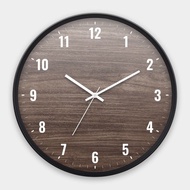 仿深色木紋 台灣製30CM辦公居家時尚極簡靜音掃描掛鐘 023