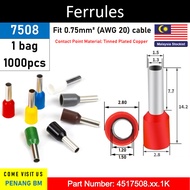[1000pcs 1bag] E7508 Ferrules Ferrule Terminal Bootlace 0308 0508 7508 1008 1508 2508 4009 6012 10-1