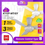 KDK K11zf-wt / K11zf-gy Ceiling Fan – 44 Inch, Baby Fan, 3-Speed Control, White/Grey | Kipas Siling
