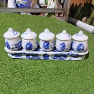 Bộ Chung 3-5 Ly Đựng Nước Thờ Cúng Rồng Xanh Có Nắp