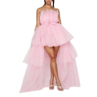 Women´s High Low Tulle Dress Strapless Solid Color Tiered Cocktail Party Dress Prom Gown