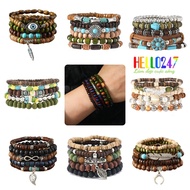 Retro Vintage Japanese style wooden bead bracelet HELLO247 punk crock hiphop bracelet for men and wo
