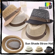 DUOJUAN Sun Cap, Breathable Trilby Straw Fedora Hat, Outdoor Short Brim Straw Sun Hat Man