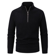 Mens Quarter-Zip Áo len chui đầu giản dị cổ cao mùa đông ấm áp gân Áo len