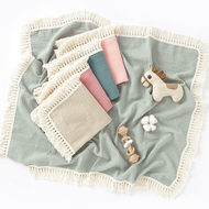 ผ้าห่มผ้าฝ้ายมัสลินสำหรับใช้คลุมเตียงผ้าห่มทารกแรกเกิดผ้าห่มมีพู่สำหรับทารกผ้าหุ้มตัวเด็กเกิดใหม่
