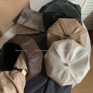 [Beret] Beret Octagonal Hat Painter Hat PU Leather Beret Leather Beret Women's Beret Japanese Beret 
