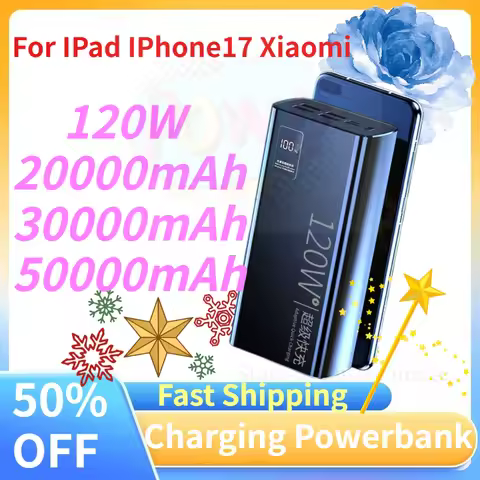 Power Bank Fast Charging 120W 20000mAh/30000mAh/50000mAh Portable Charger External Battery for IPad 