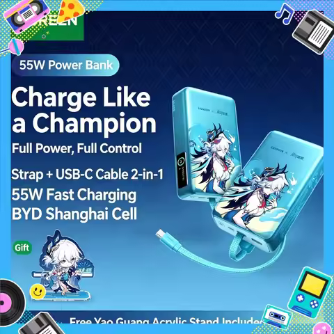 UGREEN X Honkai Star Rail Yao Guang 20000mAh 55W Fast Charge Power Bank Built-in USB-C Cable 3C Cert
