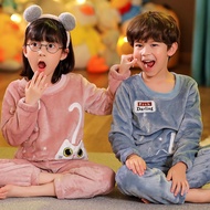 ✗❅☬Piyama anak-anak sesuai flanel anak laki-laki bulu karang musim sejuk ditambah beludru menebal ka