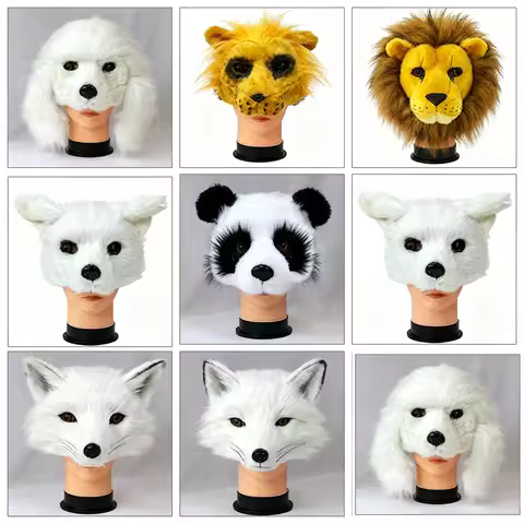 Plush Poodle Head Mask Dog Fox Lion Half Face Carnaval Mask Dress Up Costume Props Halloween Animal 