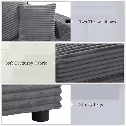 86.5" W*62" L Oversized Sleeper Sofa Bed, Corduroy Upholstery Sectional Couch Loveseat Chaise Lounge