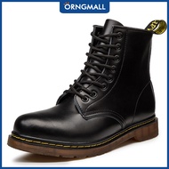 ORNGMALL หนังคลาสสิคเเท้ผู้ชาย8รองเท้าบูทมีรูแฟชั่นสไตล์อังกฤษรองเท้าบู๊ทผู้ชายขี่รองเท้าบู๊ทข้อสั้น