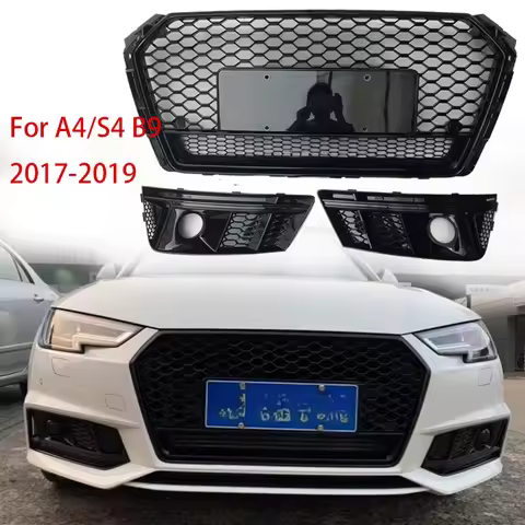 For Audi A4 S4 B9 2017 2018 2019 Modified Rs4 Racing Grills Front Bumper Mesh Honeycomb Hood Grille 