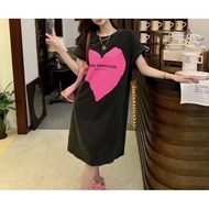 Y2 style ️ Love Pure Cotton Washed Loose Short Sleeve Y2style European American Design Korean Versio