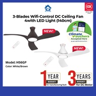 KDK 3-Blades Wifi-Control DC Ceiling Fan H56GP 56" (140cm) - 3 YEARS DC MOTOR WARRANTY
