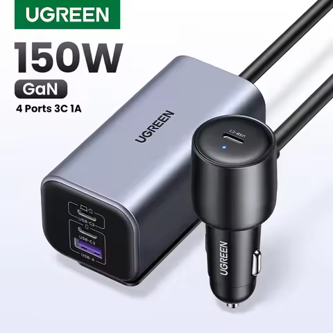 UGREEN Car Charger 150W Fast Charge Extender 4 USB Devices GaN Charger for iPhone 17 16 15 USB C Cha